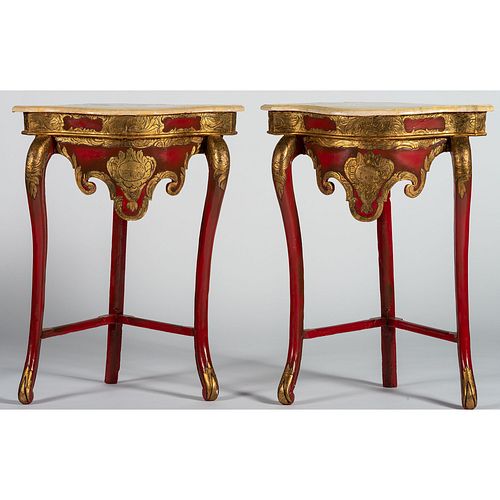 A Pair of Rococo Style Painted End Tables