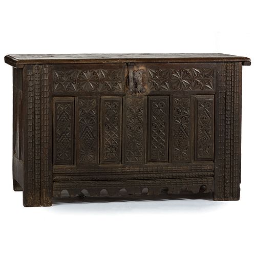 A Continental Carved Oak Blanket Chest