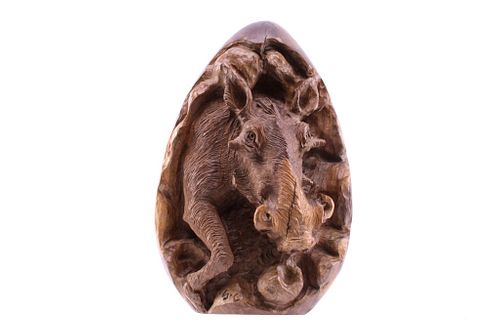 South African Leadwood Warthog Head From "Egg"