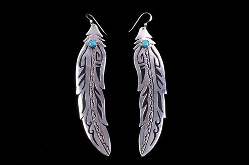 Navajo T Singer Sterling Silver Turquoise Earrings