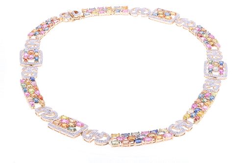 38.60 ct Multi-Colored Sapphire & Diamond Necklace