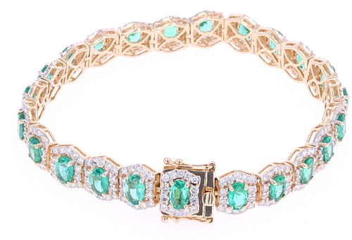 Rare AAA+ 8.88ct Emerald & Diamond 14k Bracelet