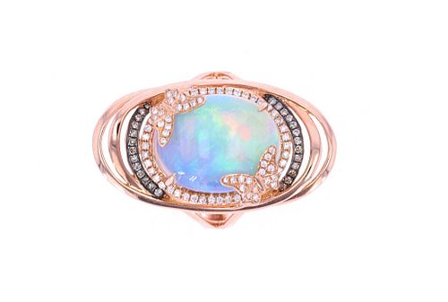 Ethiopian Opal & Brown Diamond 14k Gold Ring