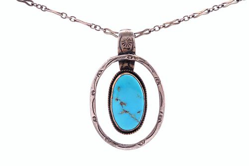 Navajo Old Pawn Sterling Silver Turquoise Necklace