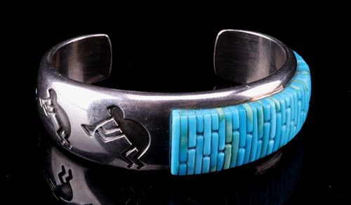 Navajo Sterling Silver Kokopelli Inlay Bracelet