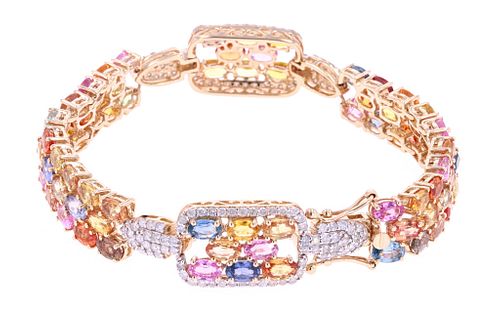 21.70 ct Multi-Colored Sapphire & Diamond Bracelet