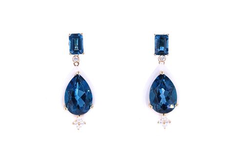 London Blue Topaz & White Agate Diamond Earrings