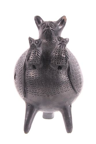 Oaxaca Black Owl Whistle Pottery Figure