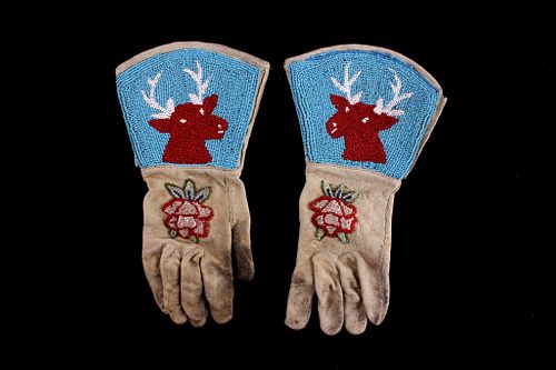 Shoshone Indian Beaded Leather Gauntlets c. 1950's