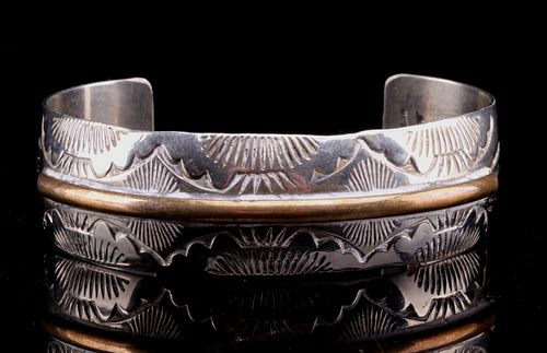 Navajo Feather Stamped Sterling Silver Bracelet