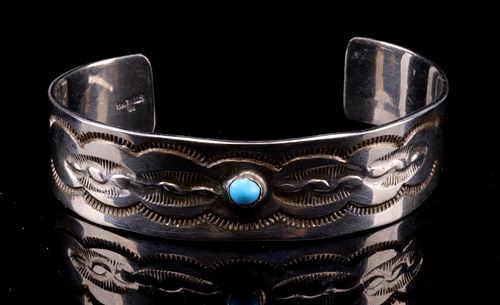 Navajo Sterling & Sleeping Beauty Signed Bracelet