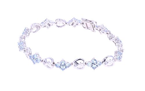 Aquamarine & Diamond 14k White Gold Bracelet