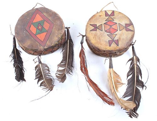 20th Century Plains Indian Polychrome Hide Drums