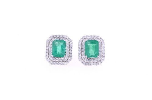 Classic 3.25ct Emerald & Diamond 14K Gold Earrings