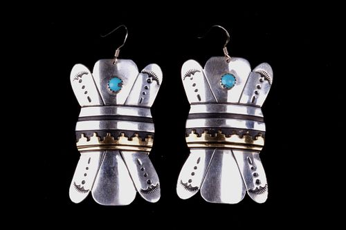 Navajo T&R Singer Sterling Silver & Gold Earrings