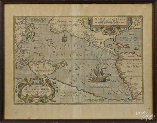 Abraham Ortelius engraved map Maris Pacifici,