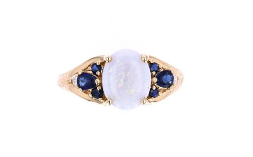 Australian Opal Blue Sapphire & Diamond 14k Ring
