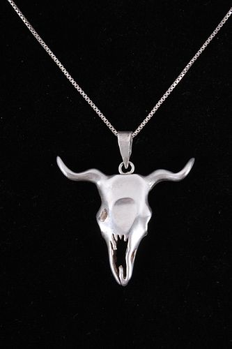 Sterling Silver Steer Skull Pendant Necklace