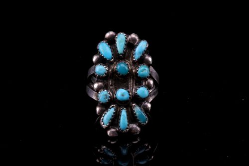 Navajo Old Pawn Silver & Turquoise Ring C.1930's