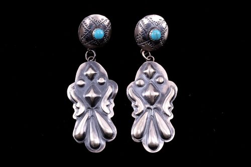 Navajo Yazzie Sterling Silver Turquoise Earrings