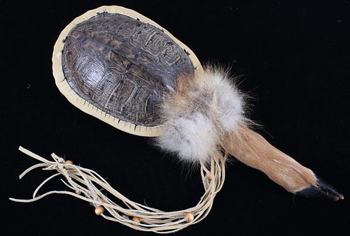 Blackfoot Indian Turtle Shell Deer Dance Rattle