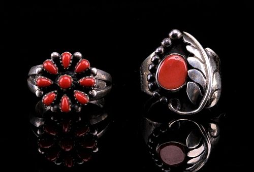 Navajo Sterling Silver & Ox Blood Coral Rings