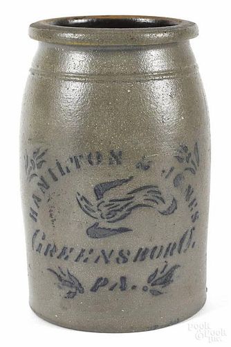 Pennsylvania stoneware jar, 19th c., stamped H