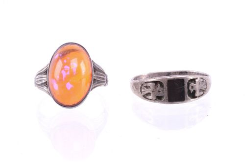 Pair of Navajo Sterling Silver Gemstone Rings