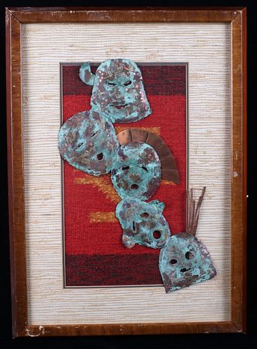 Copper Mask & Woven Blanket Framed Art