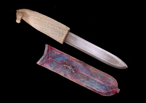 Horse Head Carved Antler Knife & Parfleche Sheath
