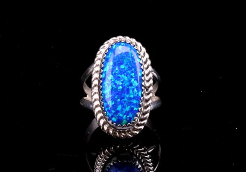Navajo Herbert Tsosie Blue Opal Sterling Ring