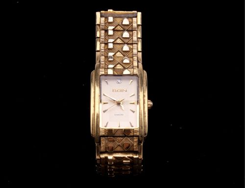 Art Deco Elgin Diamond Gold Tone Wrist Watch
