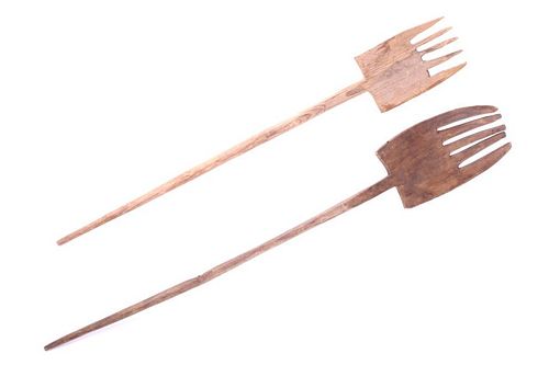 Early 1900's Primitive Wood Carved Pitch Forks