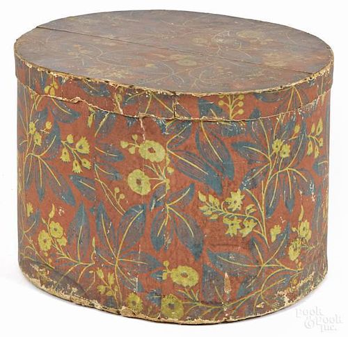 Wallpaper hat box, mid 19th c., with green and