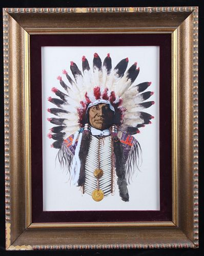 Original Native American Chief Oil Painting
