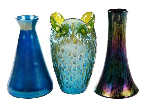 Three Small Art Glass Vases, Tiffany and Loetz
