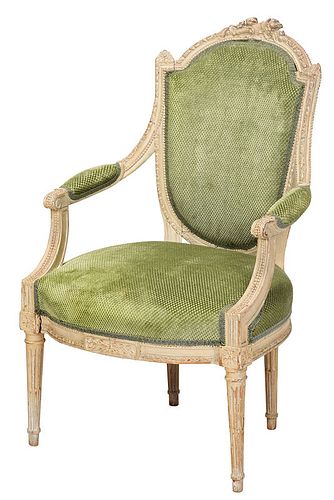 Louis XVI Style Carved Upholstered Armchair