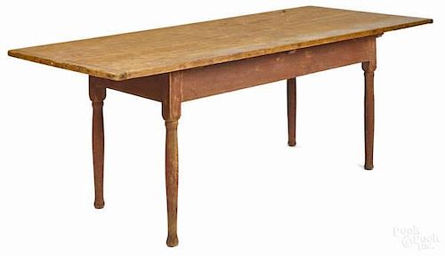 New England pine and maple harvest table, 19th c