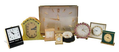 Nine Travel and Desk Clocks, Including Tiffany