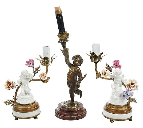 Three Figural Candle Lamps After Clodion