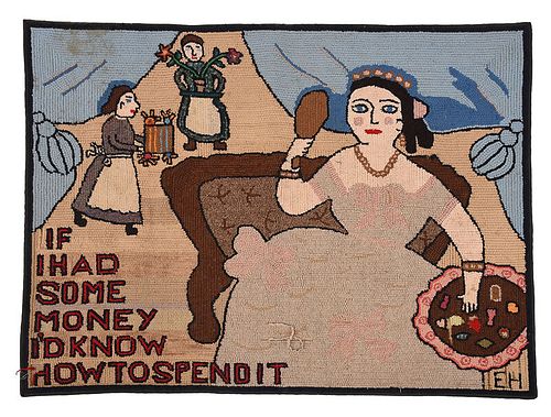 Hooked Wool Rug "If I Were Rich"