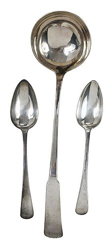 English Silver Ladle and Two Serving Spoons