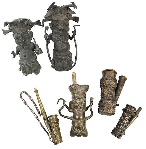 Group of Six Assorted West African Bronze Pipes