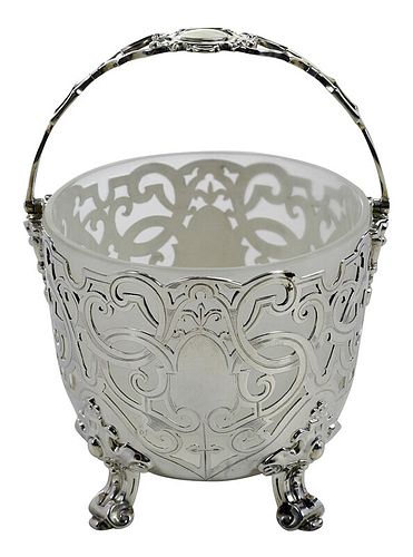 English Silver Basket with Glass Liner