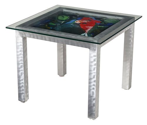 Modern Craft Stained Glass Aluminum Side Table
