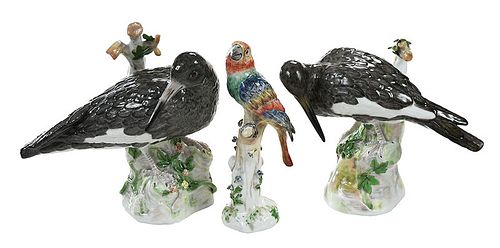 Three Hand Painted Porcelain Birds 