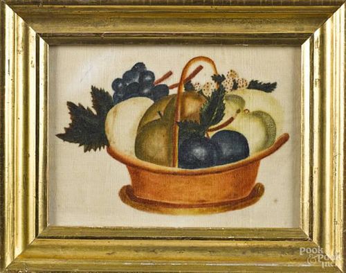 Oil on velvet theorem, 19th c., of a basket of
