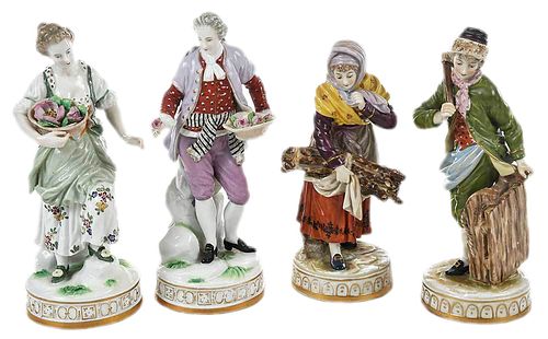 Two Pairs Hand Painted Porcelain Figures