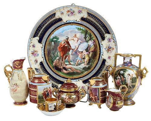 Nine Pieces of Vienna and/or Style Porcelain 