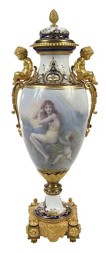 Sèvres or Sèvres Style Hand Painted Porcelain Urn